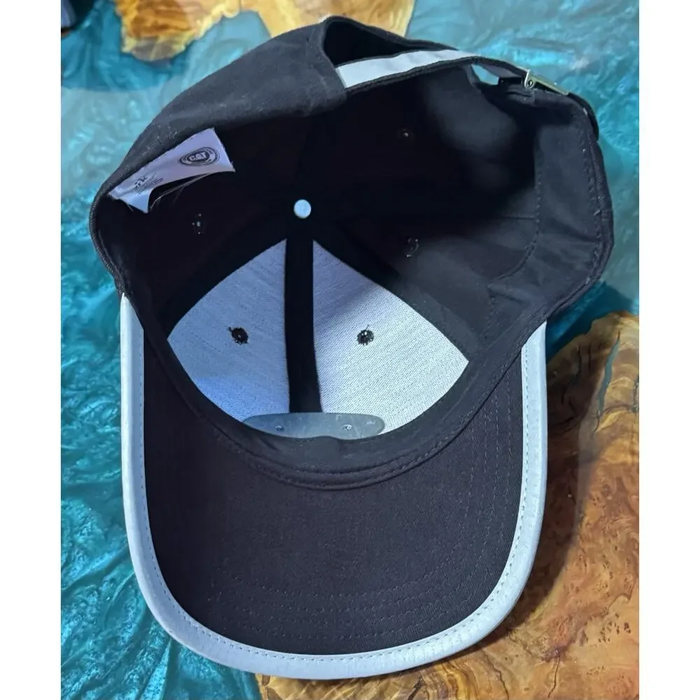 CAT Baseball Cap Adjustable Men's Black Gray Metallic Logo 100% Cotton Hat